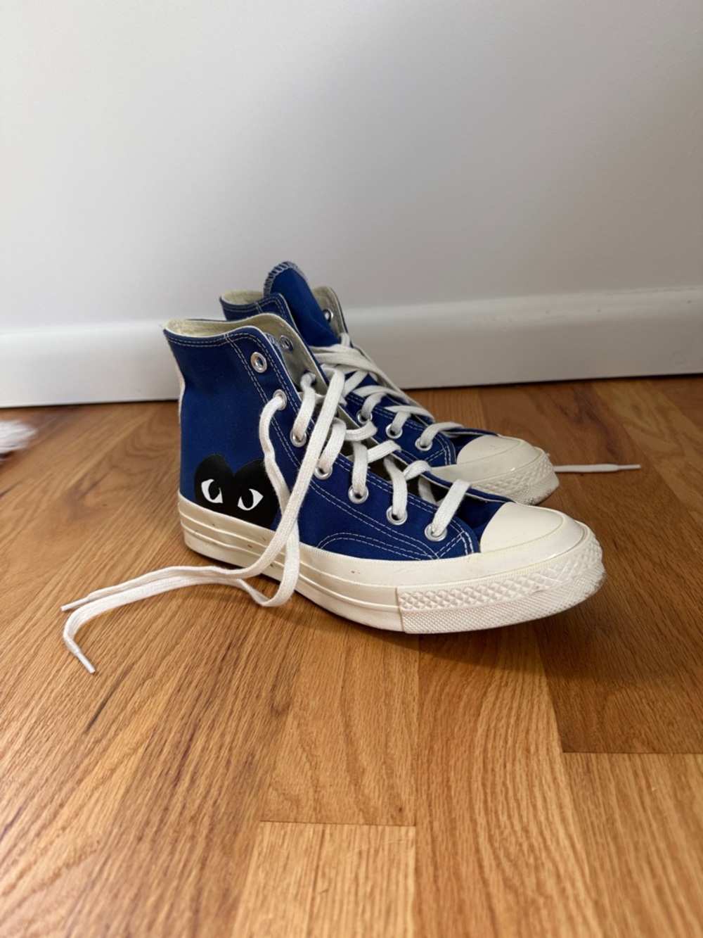 Converse x Comme des Garçons Play High-Top Sneakers in Blue with Black Heart